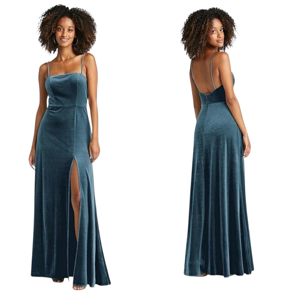 Lovely Square neck Velvet Maxi Dress with Side Slits Size 10